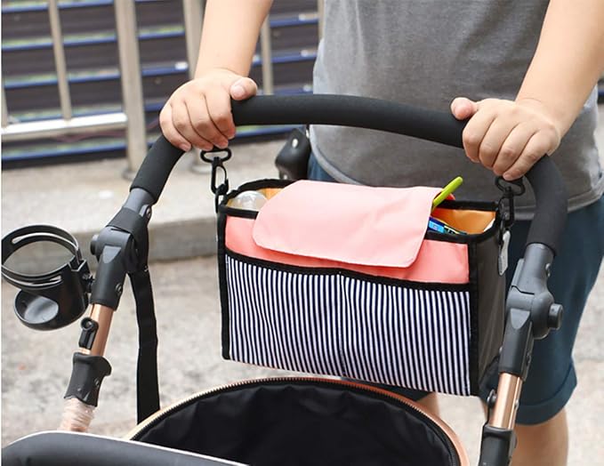 MosQuick Pram Stroller Organiser,pram Diaper Bag,Small Diaper Bag for Baby -Universal Fit Adjustable Interior Compartments (Pastel Peach)