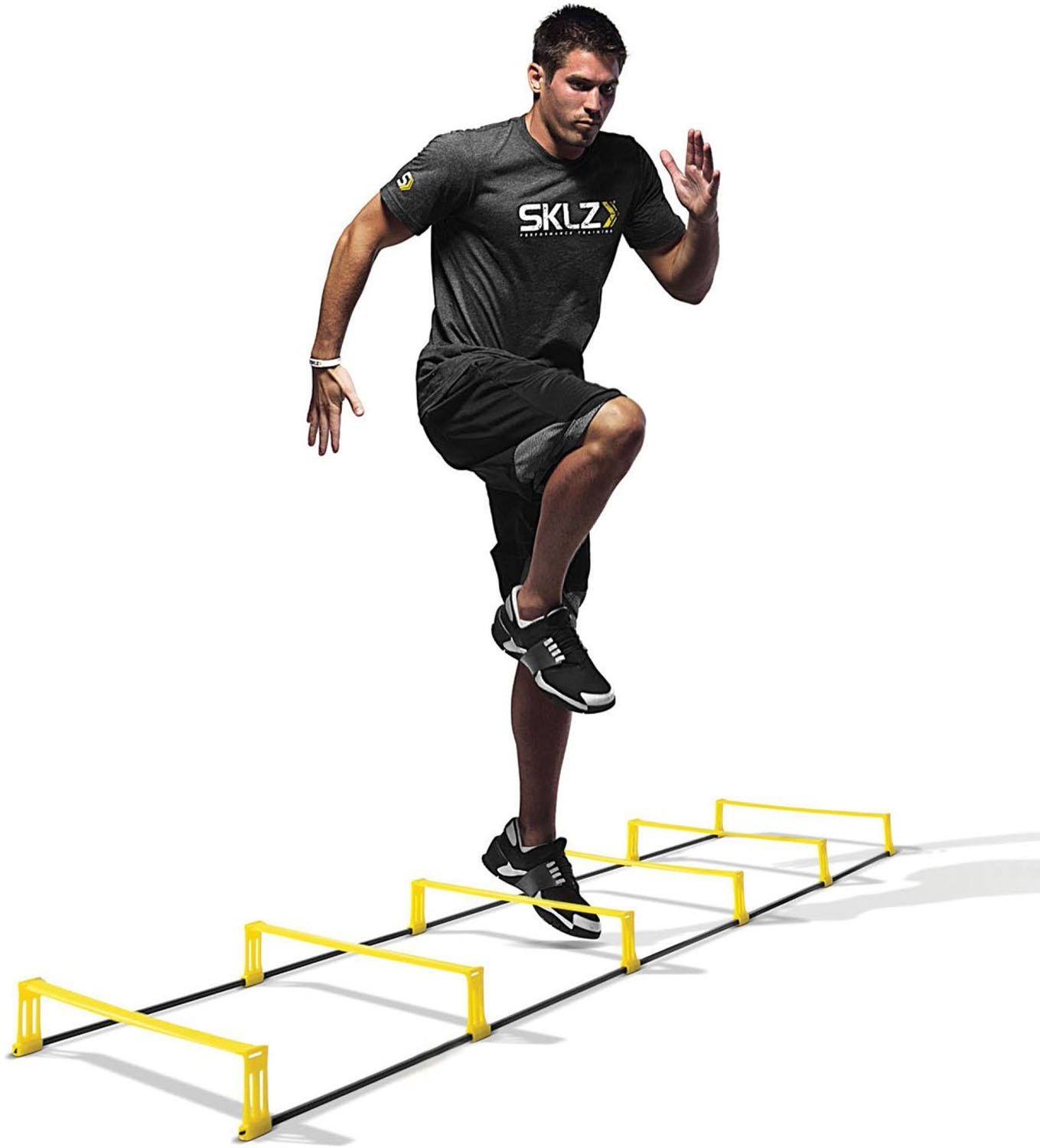 SKLZ Elevation Speed Training Ladder, Switch Between Flat Ladder and 10cm Hurdles, Durable Lightweight PVC, 2m Long, 6 Rungs, Ideal for Agility Drills, Convenient Storage, Portable Carry Bag - Black