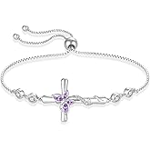 Blaniy Cross Bracelet for Women 925 Sterling Silver Adjustable Butterfly Bracelet Birthstone Jewelry for Women