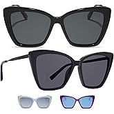 DIFF Becky II Designer Oversized Cat Eye Sunglasses for Women UV400 Protection, Black Fashion Frames