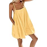 Fisoew Womens Oversized Spaghetti Strap Mini Dress Sleeveless Flowy Casual Summer Dresses