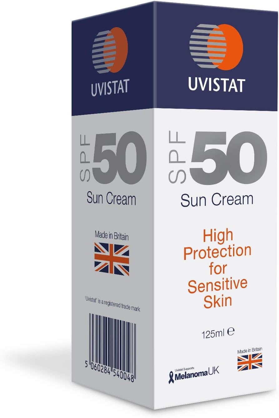 Uvistat Sun Cream SPF 50 (125ml), Fragrance-Free Moisturising for Sensitive Skin & All Skin Types, Factor 50 Suntan Lotion