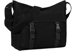 VASCHY Canvas Messenger Bag,Lightweight Crossbody Shoulder Bag for Men Women Large Tote Bag w Zipper for School Travel Work