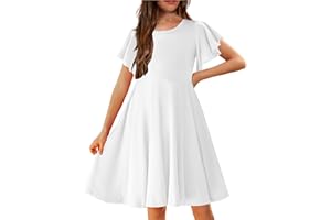 Arshiner Girls Dress Butterfly Sleeve Stretch A Line Swing Skater Twirl School Dress with Pockets