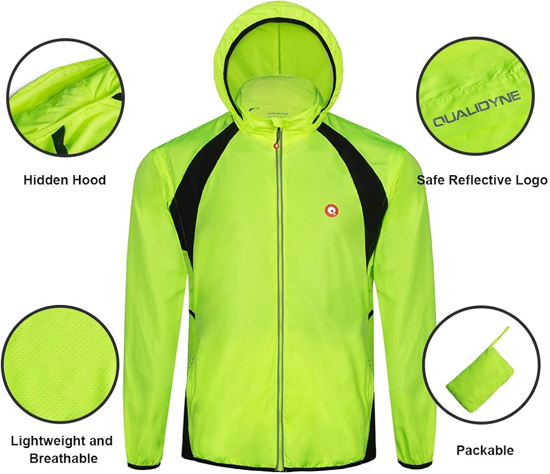qualidyne Men's Cycling Running Jacket Windproof Vest Bike Jacket Water-Resistant Coat with Detachable Sleeves : Clothing