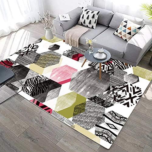 Simmia Home Rugs Geometric color hexagon mosaic 50 * 80CM for Indoor Floor Living room Kitchen Bedroom Bathroom Colorful rugs Soft Fluffy Non-slip Healthy Carpets
