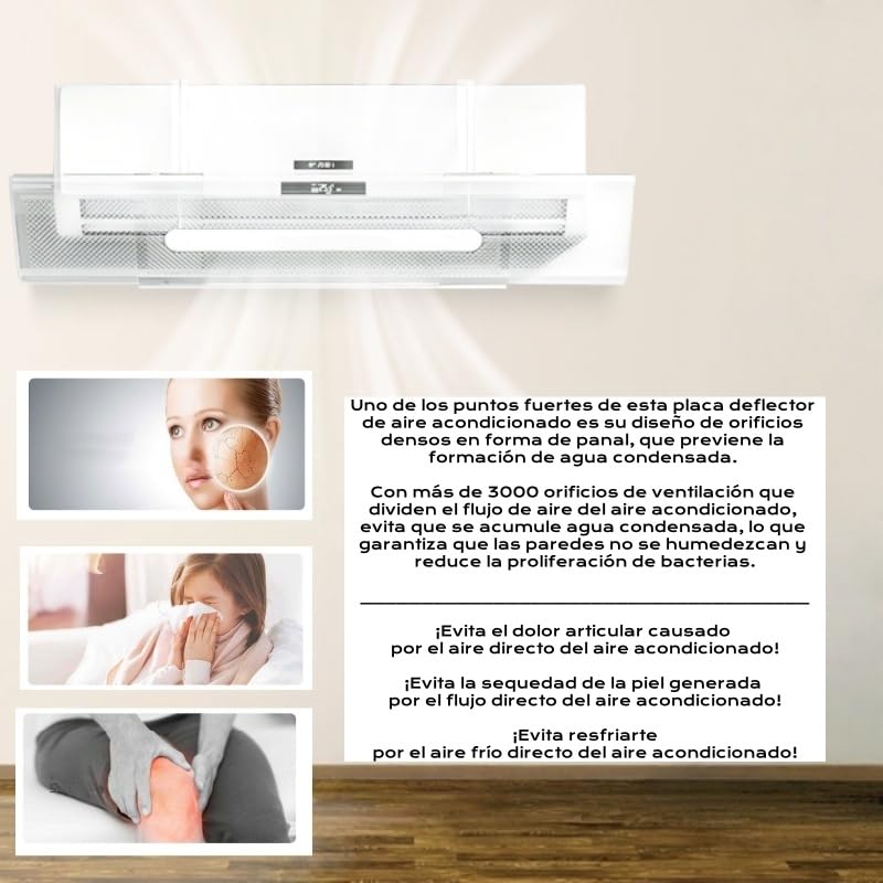 Deflector Ajustable para Aire Acondicionado Transparentes de PET - Accesorios de Ventilación Anti-Soplo Directo para Aire Acondicionado de Pared en Hogar y Oficina