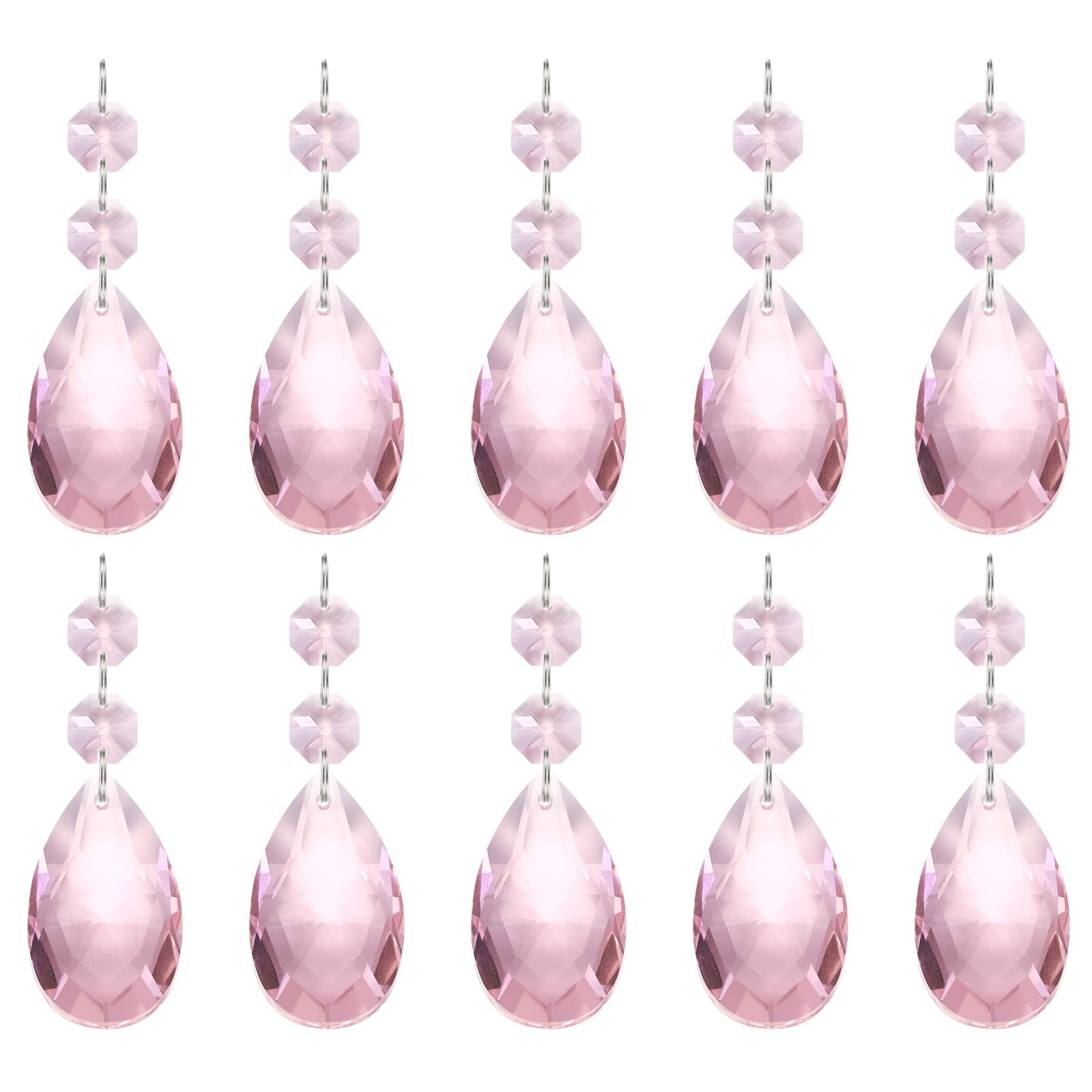 PATIKIL Teardrop Crystal Chandelier Pendants Beads, 10 Pack 85mm Length 38mm Chandelier Prisms Parts Ornaments Hanging Beads for DIY Arts Crafts Decoration, Pink