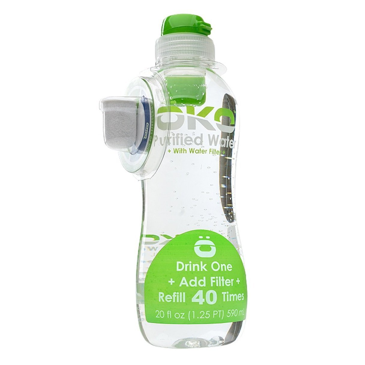 OKO Filtered Water Bottle with Refillable Filter, 40 Ounce