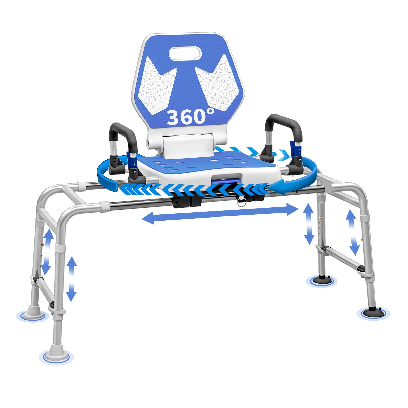 Photo 1 of SeatYuPro Sliding Shower Chair Swivel Tub Transfer Bench with Backrest with Non Slip Suction Cups 400lbs Weight Capacity Adjustable Height Shower Seat for Elderly Disabled Bathing Inside Shower