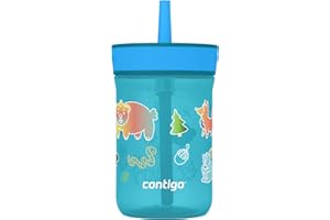 Contigo Kids Leighton Spill-Proof Tumbler with Straw, 14 oz (414 mL), Grape Tulips
