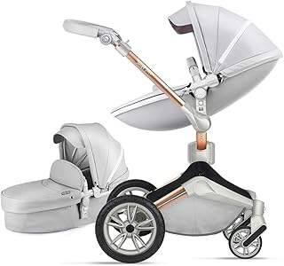 Hot Mom Kombikinderwagen 3 in 1 mit Buggy und Babywanne 2020 neues Design, Baby Autoschale separate erhältlich - komplett Grey