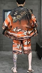 Ambcol Men's Japanese Style Kimono Tops Shorts Sets