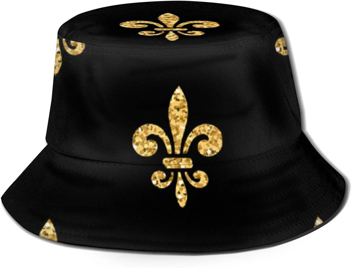 gold and black bucket hat