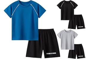 Boys 2 Piece Workout Outfits for Kids Summer Athletic Clothes Sets Toddler Quick Dry Short Sleeve Shirt Matching Shorts Set