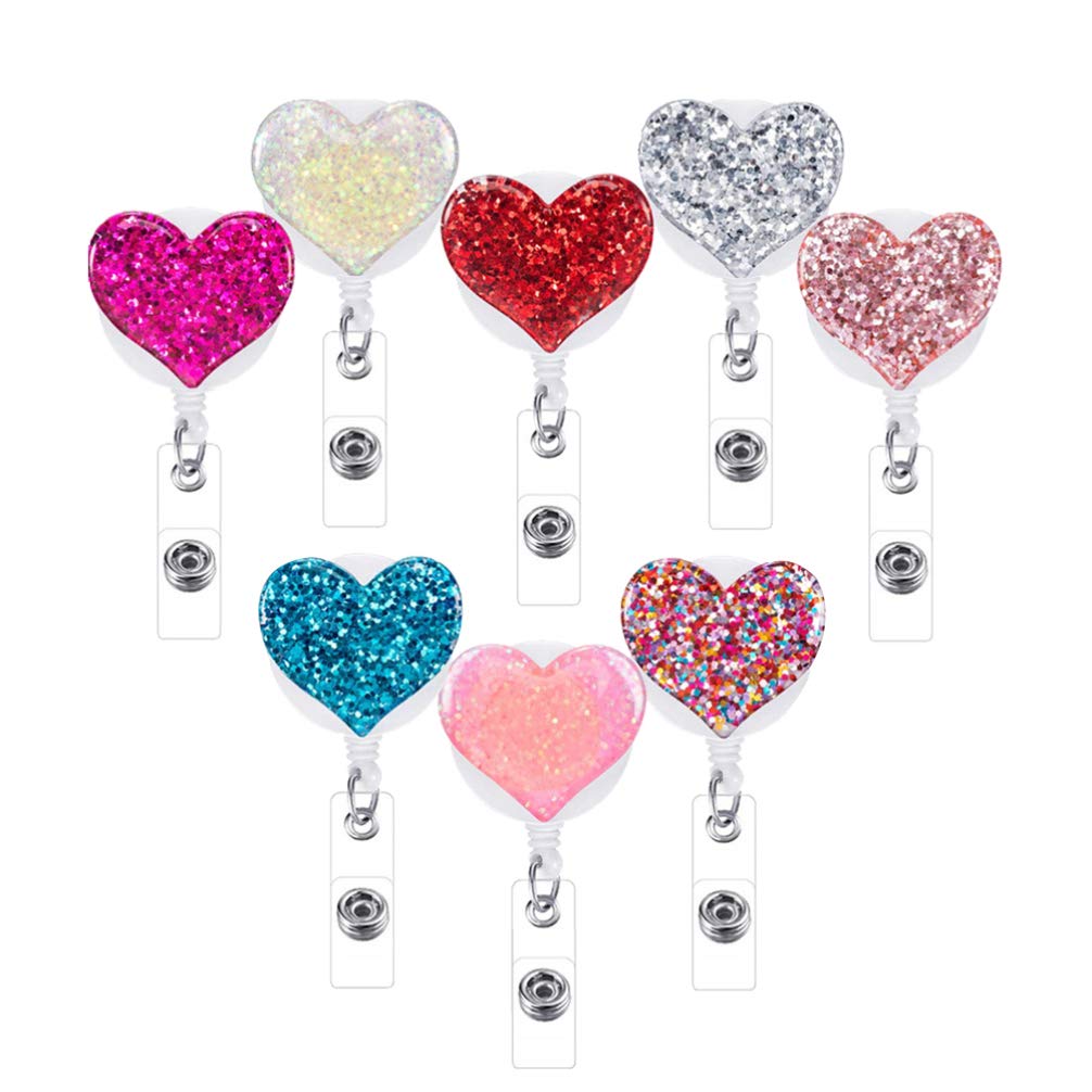 NUOBESTY 8 Pieces Heart ID Yo-Yo Retractable Badge Holder Key Chain Card Holder ID Holder Yo-Yo with ID Clip for Nurse,4x3.2x1cm