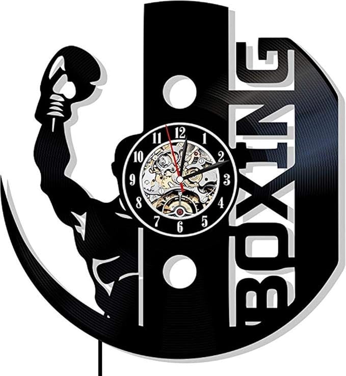 Boxing Vinyl Wall Clock Sports Design Exclusive Boxer Gift for Men Boy