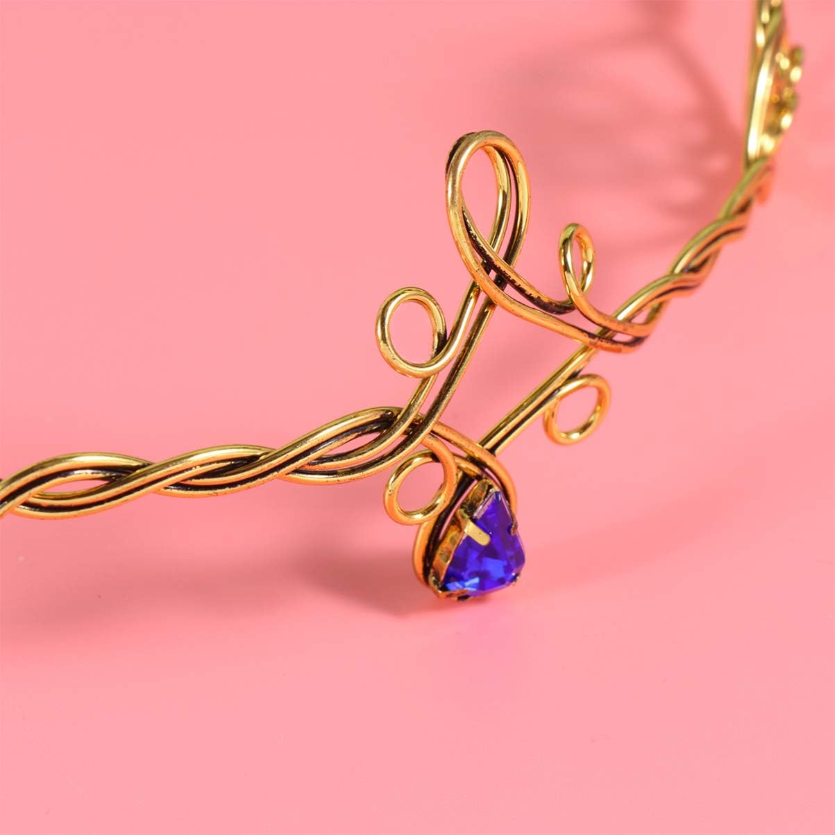 Lurrose Fairy Medieval Headbands Gold Circlet Headband with Jewels, Mental Hair Clasp Cosplay Festival Hair Accessories for Women Girls - Image 5