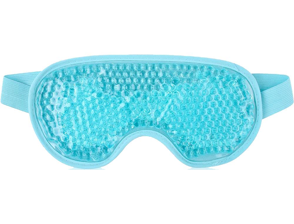 Blue Gel Eye Mask Cooling and Warming Treatment for Tired Puffy Eyes Headaches Hayfever Dry Eyes Reversible Design Silicone Velvet Adjustable Straps