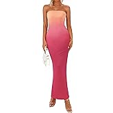 PRETTYGARDEN Women Summer Strapless Maxi Dress Bodycon Floral Sexy Long Wedding Guest Dress Formal Tube Mesh Cocktail Dresses