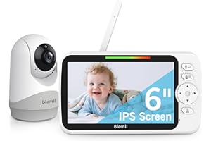 Blemil Upgrade Video Baby Monitor with Camera and Audio 6" Large Screen, 35-Hrs Battery, No WiFi Baby Monitor, Remote Pan/Tilt/Zoom Camera, 2-Way Talk, Night Vision, Temperature, 1000ft Range