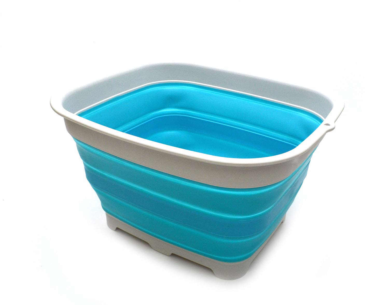 SAMMART 15L Collapsible Dishpan with Draining Plug - Foldable Washing Basin - Portable Dish Washing Tub - Space Saving Kitchen Storage Tray (Bright Blue)