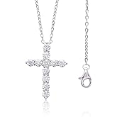 Ladylike Moissanite Cross Pendant Necklace for Women with 11 Pieces of 3mm D VVS1 Moissanites 18K Gold Plated Sterling Silver Small and Exquisite16+2”inches Necklace Chain