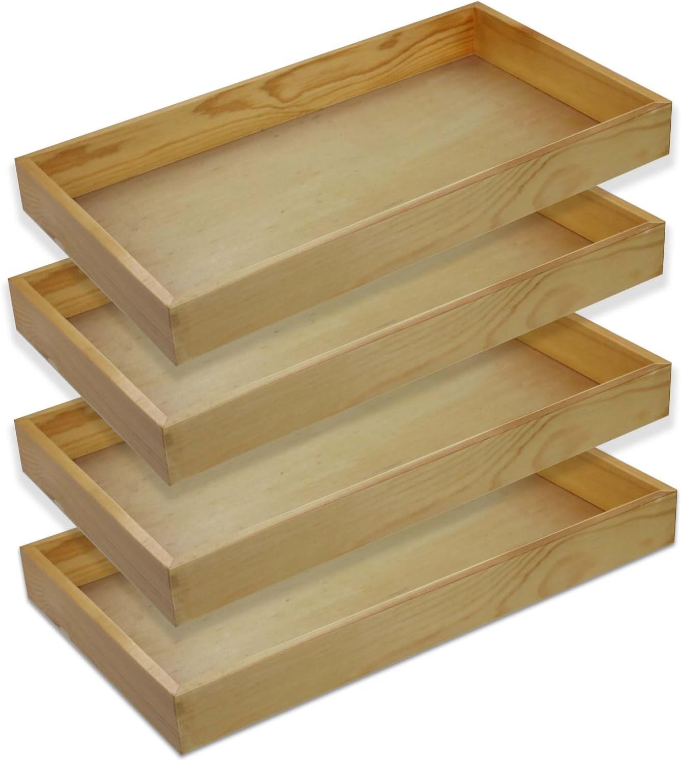 Set of 4 Solid Wood Trays Drawer Organizers Display - 15 x 8 x 2-inches
