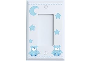 PRESTO LIGHT SWITCH PLATE COVERS Blue Teddy Bear Light Switch Plate Single Rocker with Blue Moon and Stars/Teddy Bear Nursery Decor (Single Rocker)