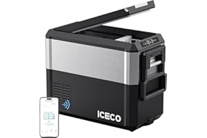 ICECO JP50 ProD Dual Zone Fridge Freezer, 51 Qt Portable Refrigerator Powered by SECOP, 12V Car Fridge with AC/DC, -4℉～68℉, Wheeled Electric Cooler for Camping, Travel, and Fishing