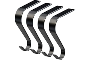 ZYSUN Christmas Stocking Holders for Mantle Set 4, Non-Slip & Scratch-Free Stocking Holder for Fireplace Christmas Decorations, Upgrade Lightweight Mantle Stockings Hangers Hooks for Xmas Decor (Black)