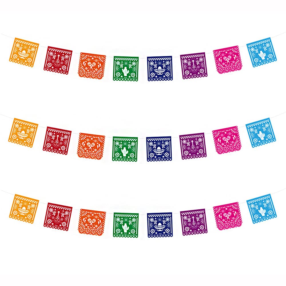 ANCLLO 3 Pack Mexican Fiesta Banners, Multi Color, 14.6 cm x 14.6 cm (5.7 in x 5.7 in), 2 m (6.5 ft) Length, Plastic, Wall Mount, Square, Multi-purpose Party Banners
