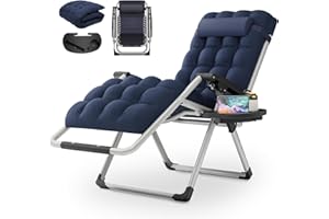 MoNiBloom Stable Folding Chair Outdoor Lounge Chair Beach Pool Lawn Recliner Sunbathing Chair, with Detachable Soft Cushion, Pillow and Side Tray, 330lbs Capacity Blue