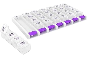 EZY DOSE Weekly (7-Day) Daily Pill Case, Medicine Planner, Vitamin Organizer Container, 4 Times a Day, Small Removable Compartments, Covenient and Easy to Use, Color May Vary, Clear Lids, BPA Free