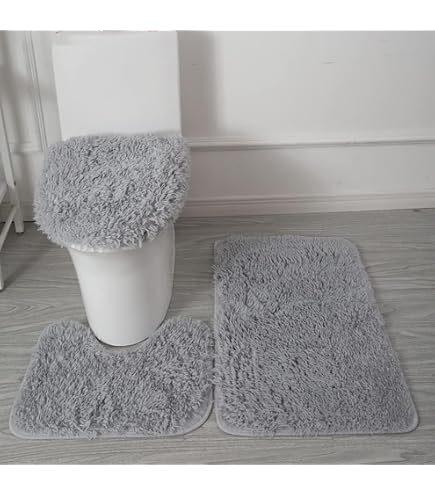 Lot De 3 Tapis De Salle De Bain Noir à Fleurs - Absorbants, Antidérapants - 60x40 Cm, 50x40 Cm, 35x45 Cm