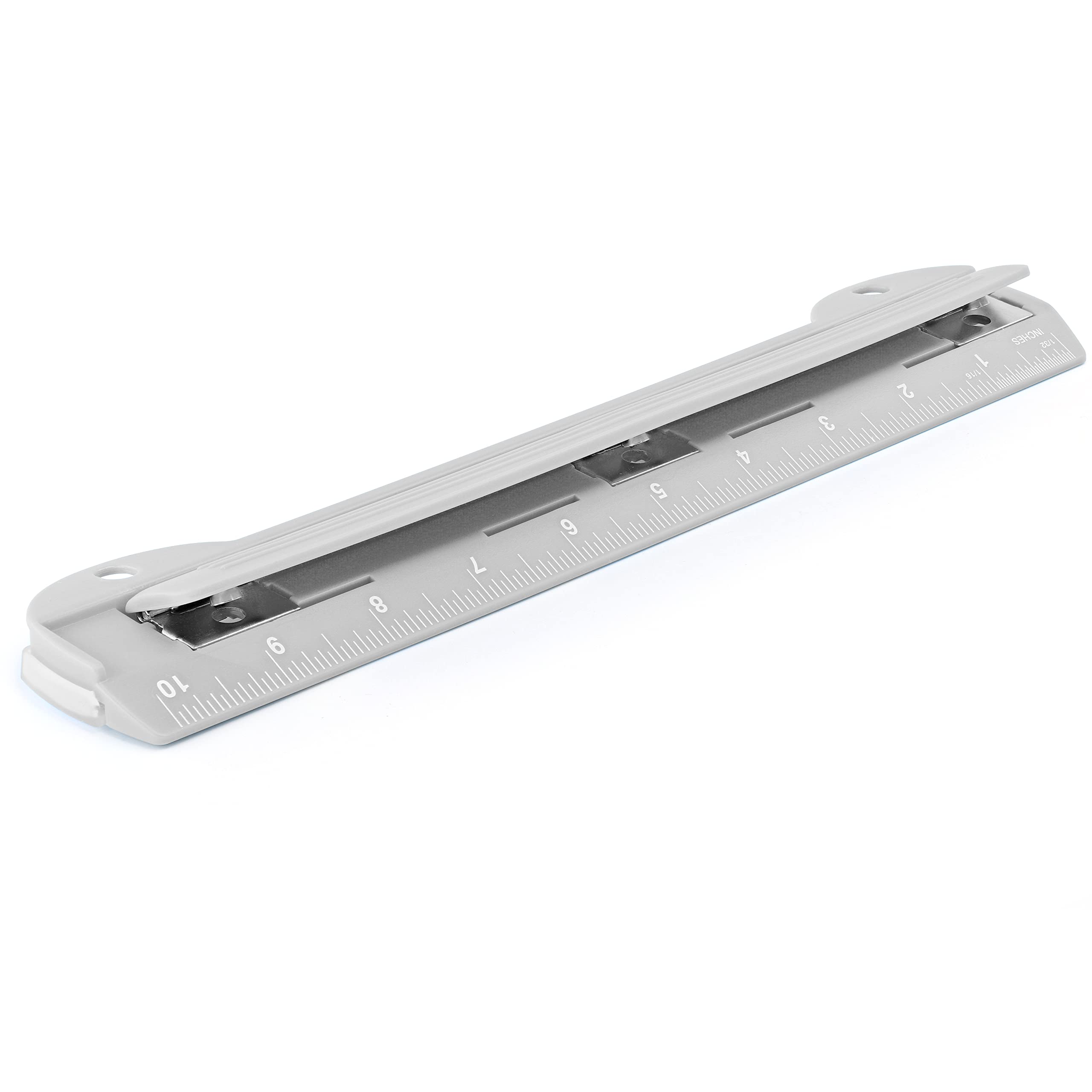 Photo 1 of 3 Hole Punch Grey, Portable Hole Puncher for 3 Ring Binder, 3 Sheets Capacity, Removable Chip Tray, 10” Ruler for School, Office, Also Available in Purple, Blue, Green, Red, Pink, 1 Pc-by Enday