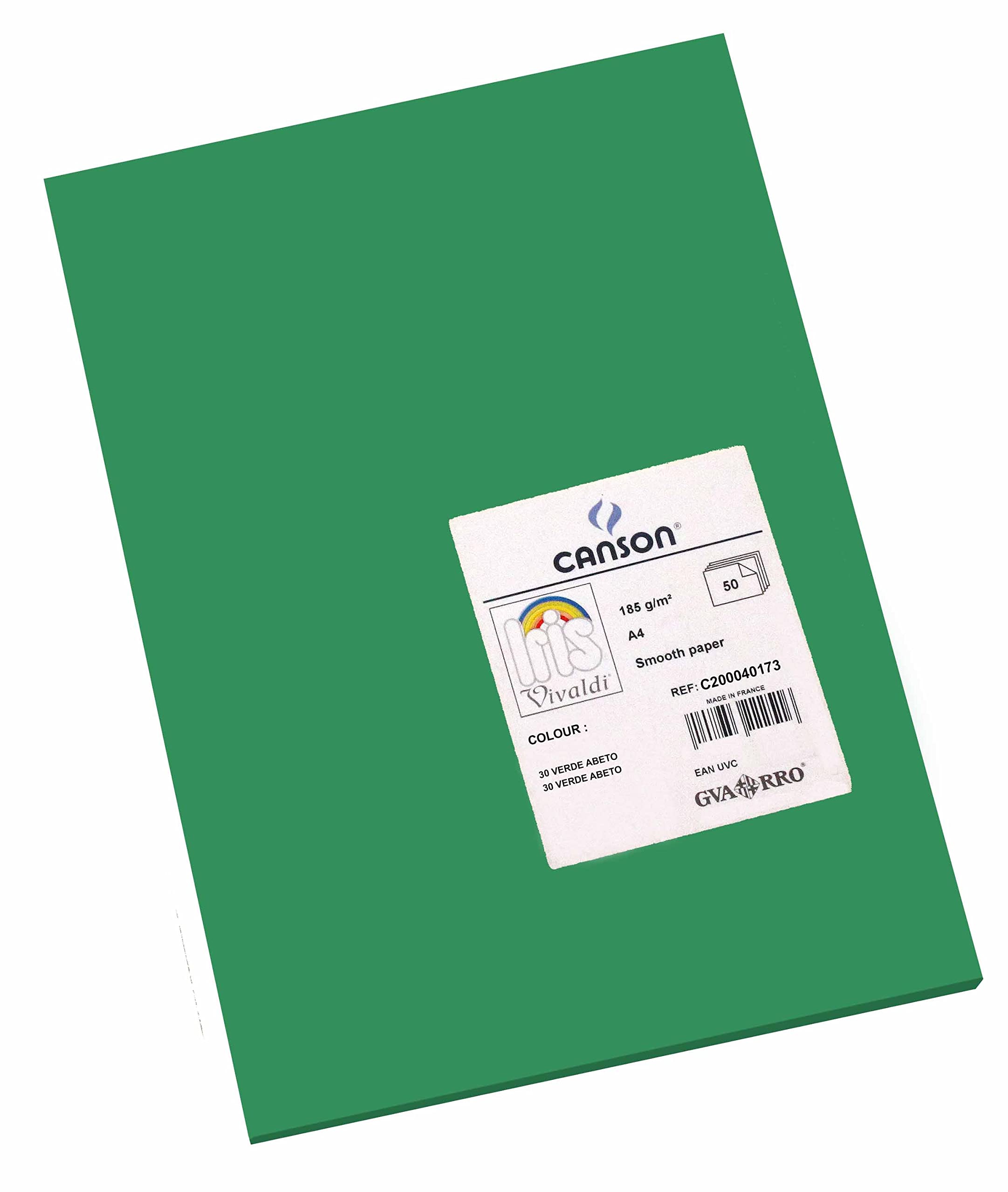 Canson Iris Vivaldi A4 185 GSM Smooth Colour Paper - Moss Green (Pack of 50 Sheets)