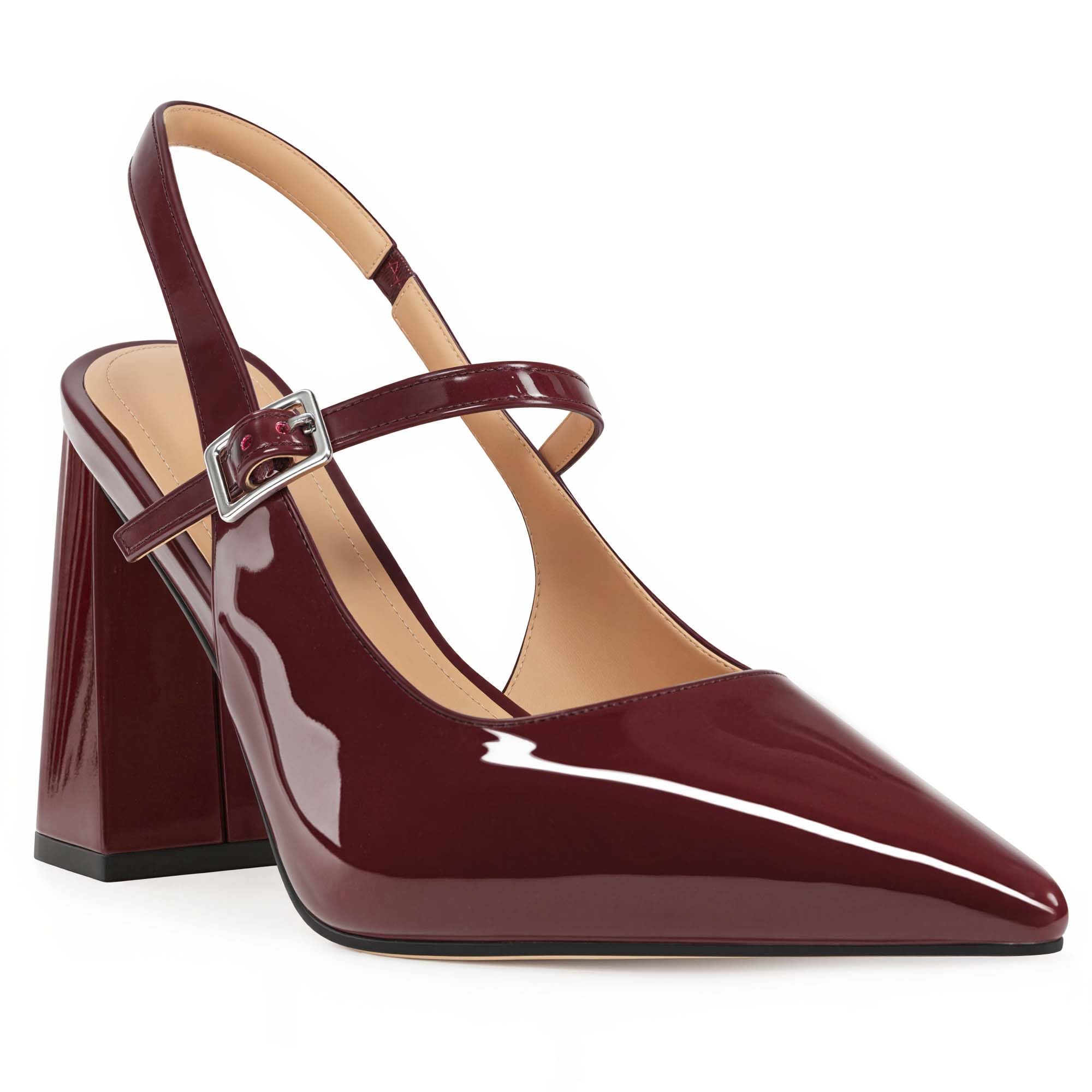 Photo 1 of heelchic Women's Pumps Slingback Chunky Heels Closed Pointed Toe Comfortable Low Block Heel Slip-on Sandals Wedding Party Dress Shoes Work Pumps