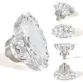 SHINY HANDLES Brushed Nickel Cabinet Knobs,Glass Crystal Pulls and Knobs for Dresser Drawers(Oval,8 Pack)
