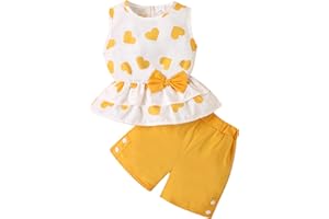 GOLLUNER Kids Girl Clothes Heart Print Sleeveless Top and Shorts Baby Girl Summer Outfits Short Set