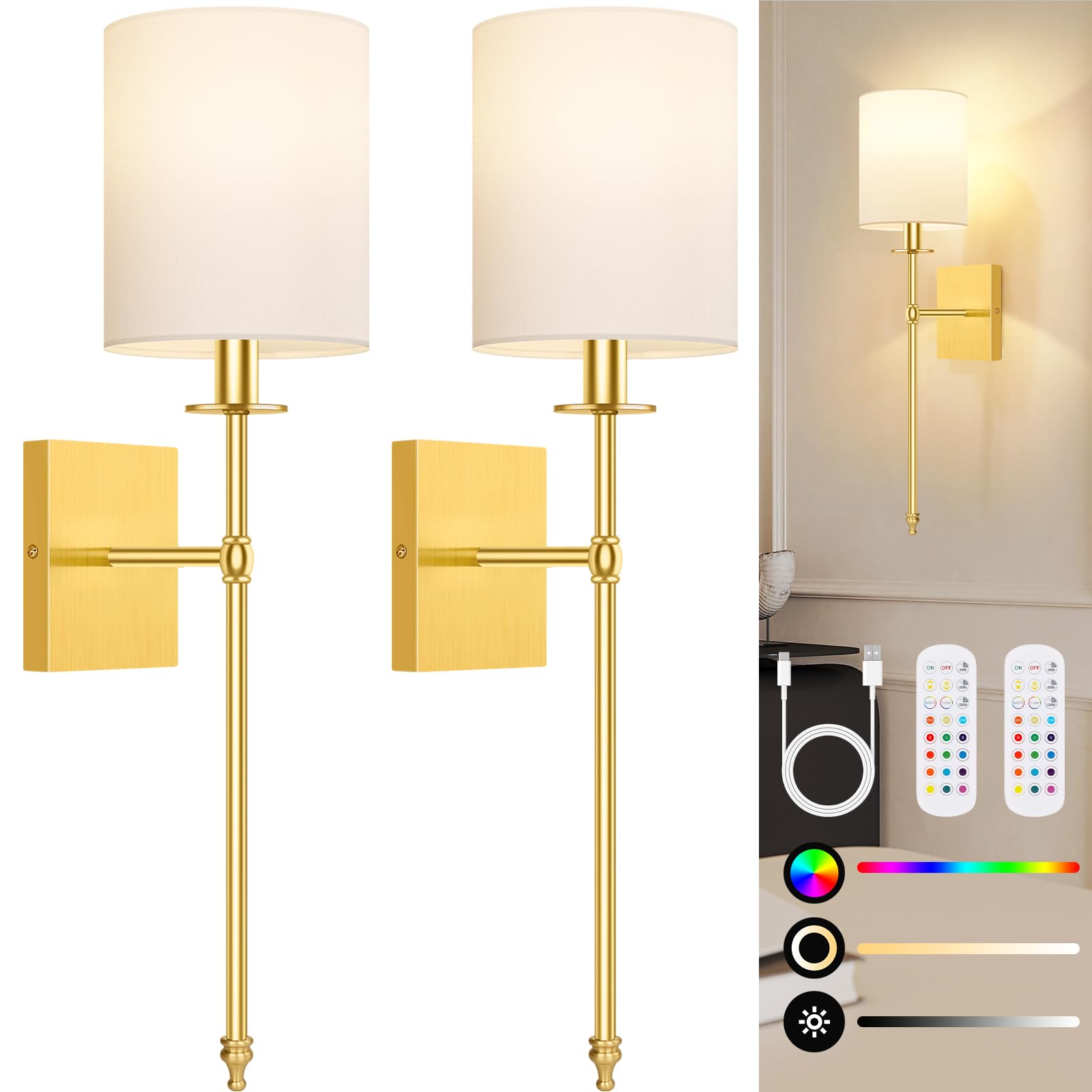 27 Inch Wall Sconces Battery Operated Set of