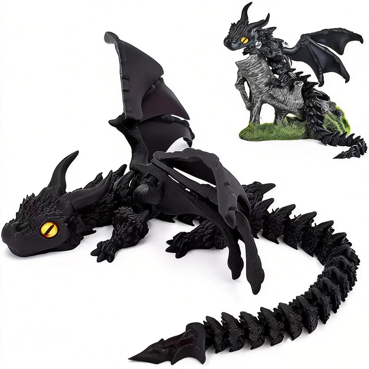 11.8 Inches 3D Printed Dragon Toys with Eyes & Wings, Flexible Articulated 3D Printed Animals Crystal Desktop Dragon Figures, Home Car Decor for Adults & Kids, Fidget Toy Stress Relief Gift 30CM
