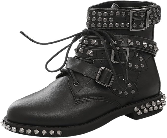Guoar Women�s Big Size Shoes Buckle Ankle Rivet Boots Punk