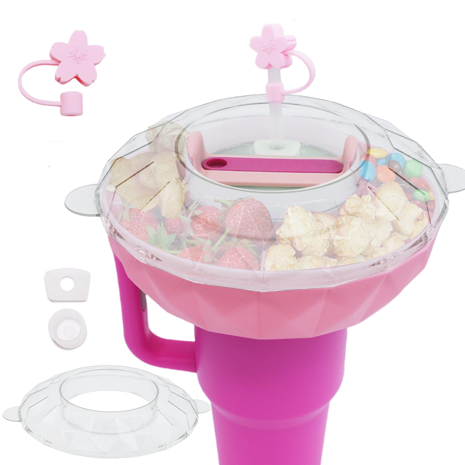 Xzyden Snack Tray with Lid for Stanley Cup 40 oz, Accessories for Stanley Cup, Leak Stopper, Straw Cover for Stanley Cups 1.0/2.0, Snack Bowls with 4 Compartments for Candy Popcorn Chip for Cinema