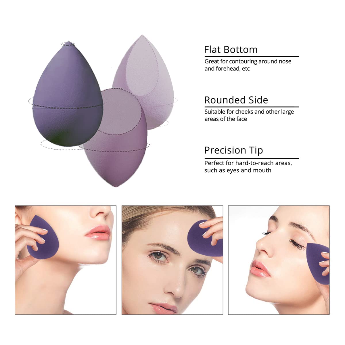 5 Pcs Makeup Sponges Set - 4 Beauty sponges Blending Blenders with 1 Holder and Egg Case, Flawless for Cream, Powder and Liquid (Purple)