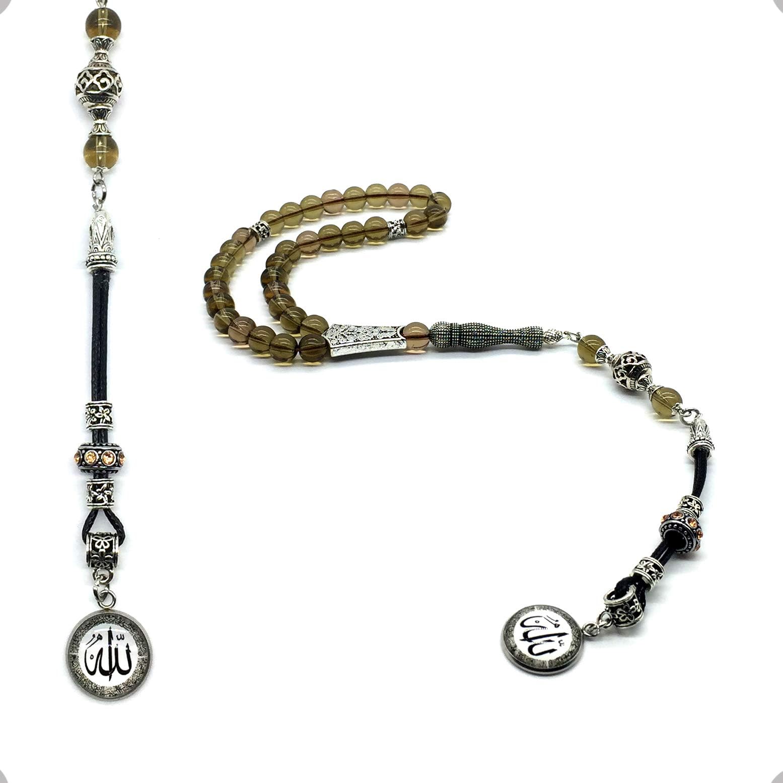 ALBATROSART Special -Allah Tassel- Collection (8 mm -33 Beads) Worry Beads - Prayer Beads-Tesbih-Tasbih-Tasbeeh-Misbaha-Masbaha-Subha-Sebha-Sibha-Rosary (Smooth Smoky Quartz)