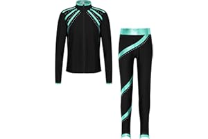Hansber Kids Girls 2Pcs Figure Skating Suit Ice Skating Jacket with Practice Leggings Ice Skating Pants Set