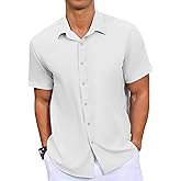 VOZZBY Mens Button Down Short Sleeve Shirt Casual Summer Wedding Untucked Dress Shirts