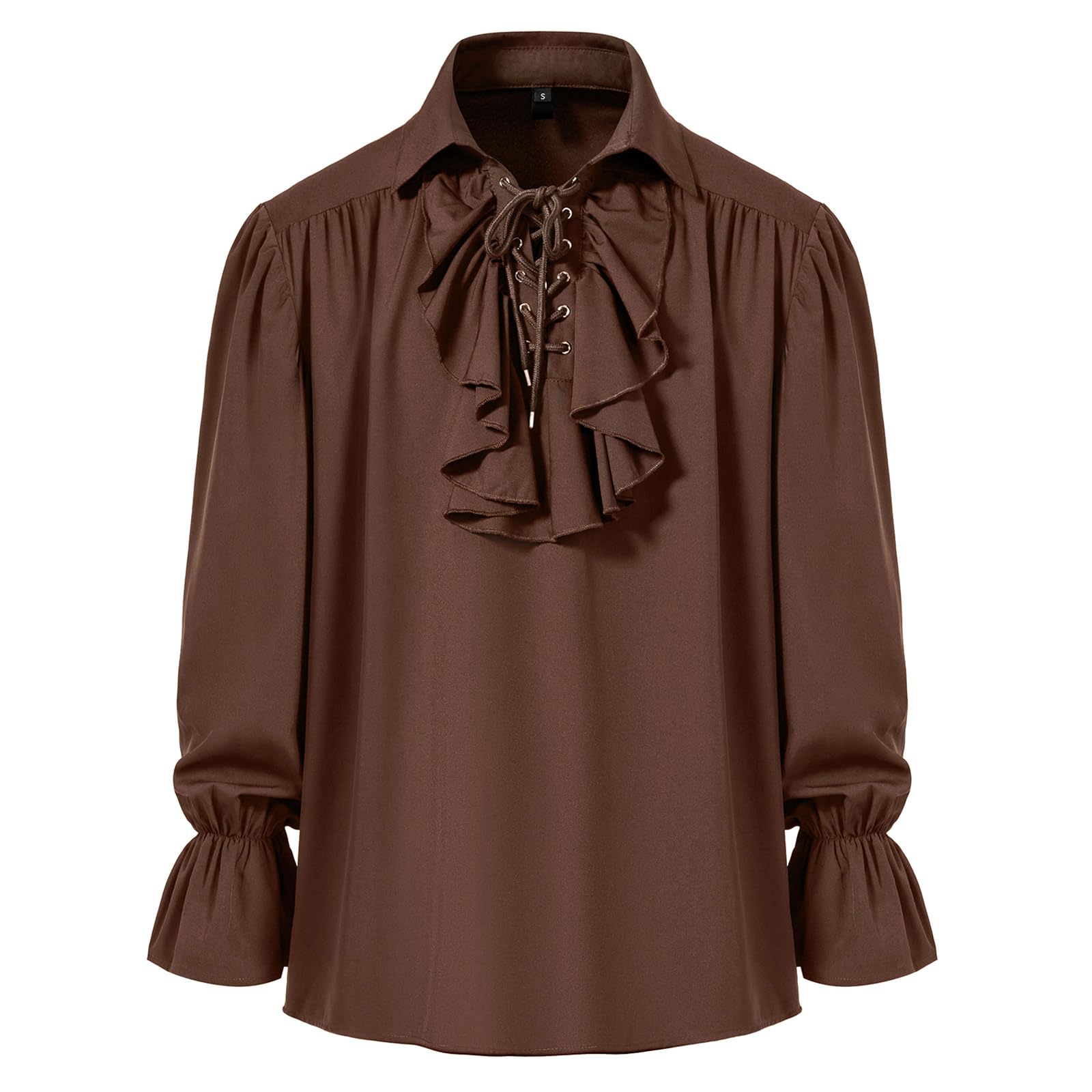 MakingDa Mens Renaissance Pirate Ruffled Frilly Shirt Jabot Collar Victorian Medieval Costume Retro Steampunk Gothic Ruffle Tops-Coffee-L