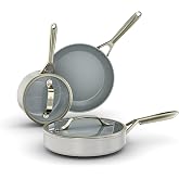 Ninja&reg; Ceramic Pro 5-Pc Cookware Set, Amazon Exclusive Bone &amp; Champagne | Titanium-infused ceramic for long-lasting nonstick, No lead or cadmium, All stovetops &amp; induction compatible, CW39005IV1